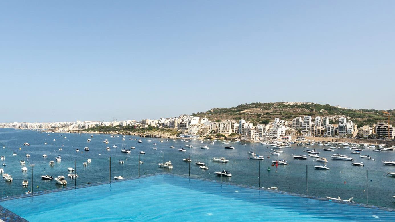 View from the Rooftop Infinity Pool at Damare Resort & Spa in Malta